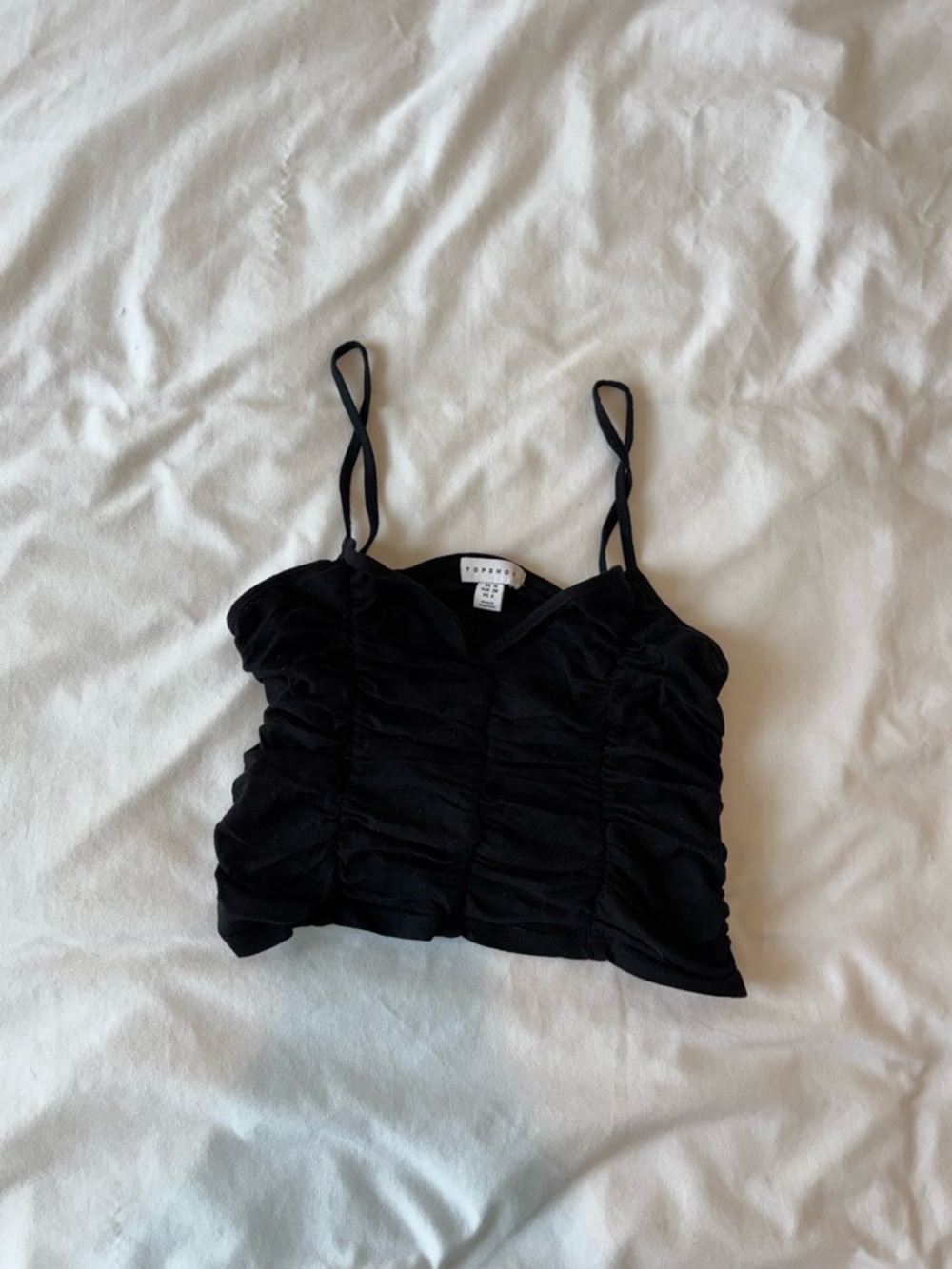 Topshop Black Ruched Spaghetti Strap Crop Top